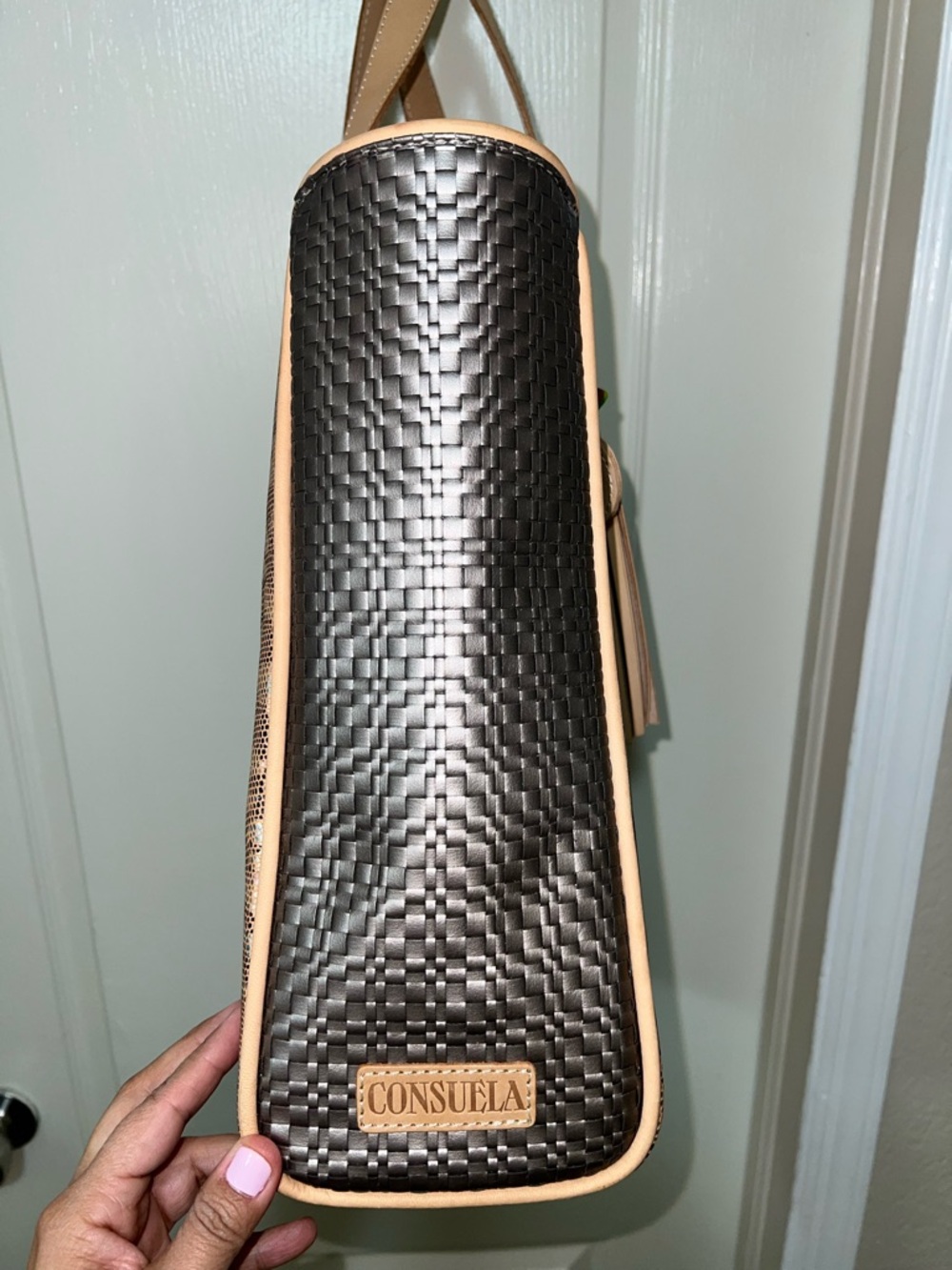 Consuela Iridescent Leopard-Print Tote in Tan and Brown - Picture 5 of 16